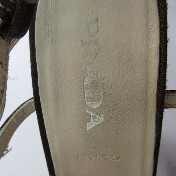 Prada Heels 7.5 Canvas Pumps Buckle Straps Logo EUR 38 1/2 Italy - Picture 9 of 12